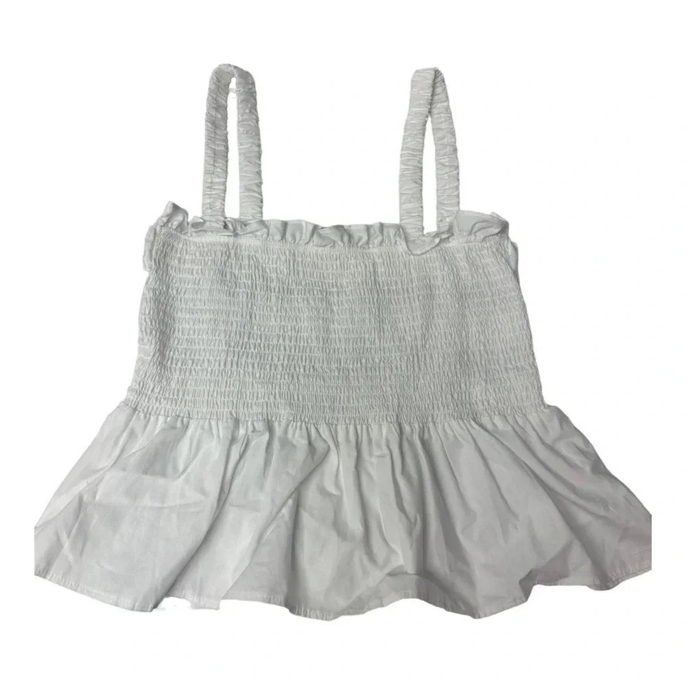 Topshop White Smocked Caged Back Peplum Style Tank Top // Size Medium US…